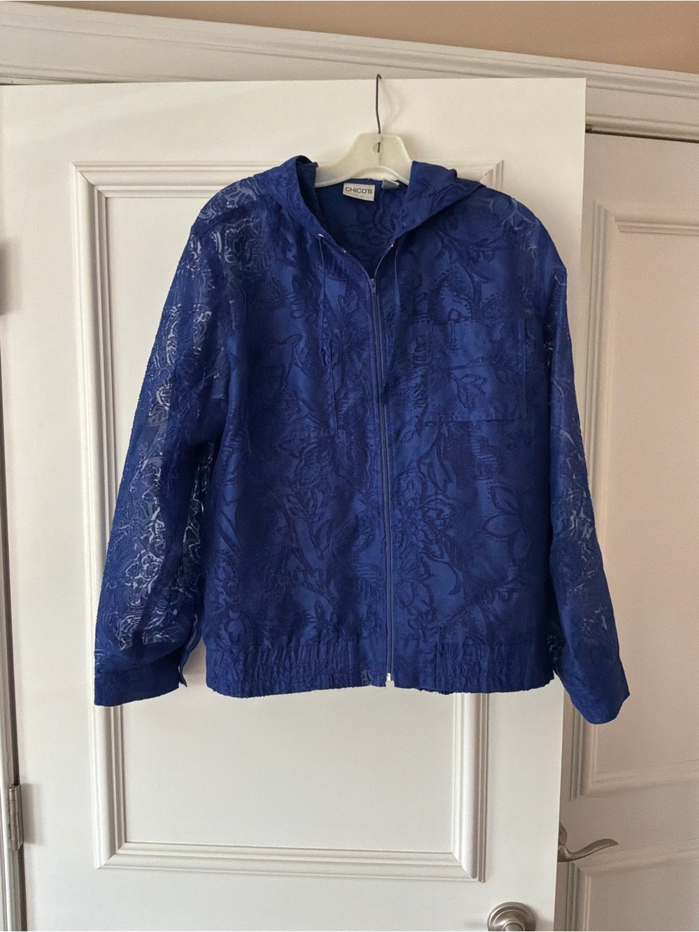 Chico's Royal Blue Lace Hooded Zip Jacket